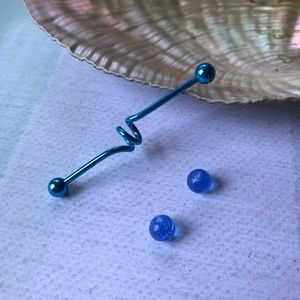 NEW Blue Corkscrew Industrial Barbell Earring. 14g